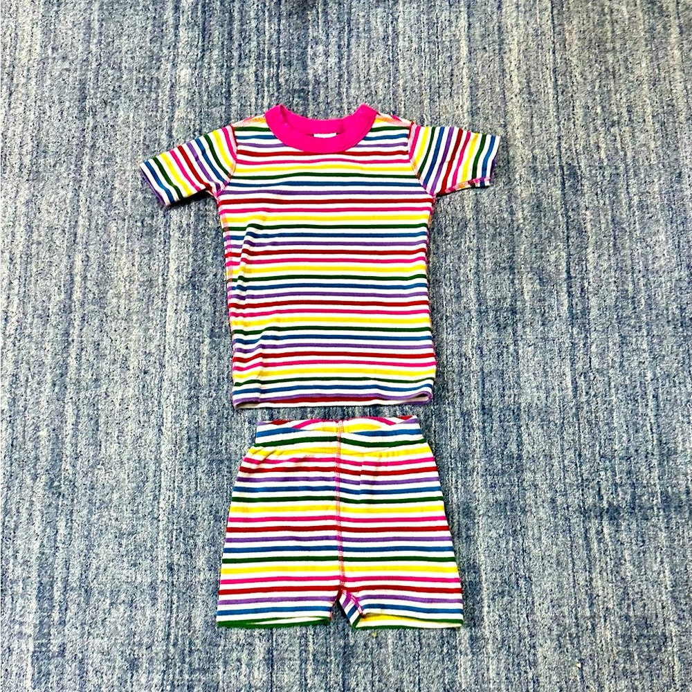 Hanna Andersson striped short john pajama set size US 4.